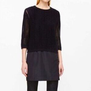 COS Wool Open Knit 3/4 Sleeve Jumper Dress Combo – Navy Blue (Size M)